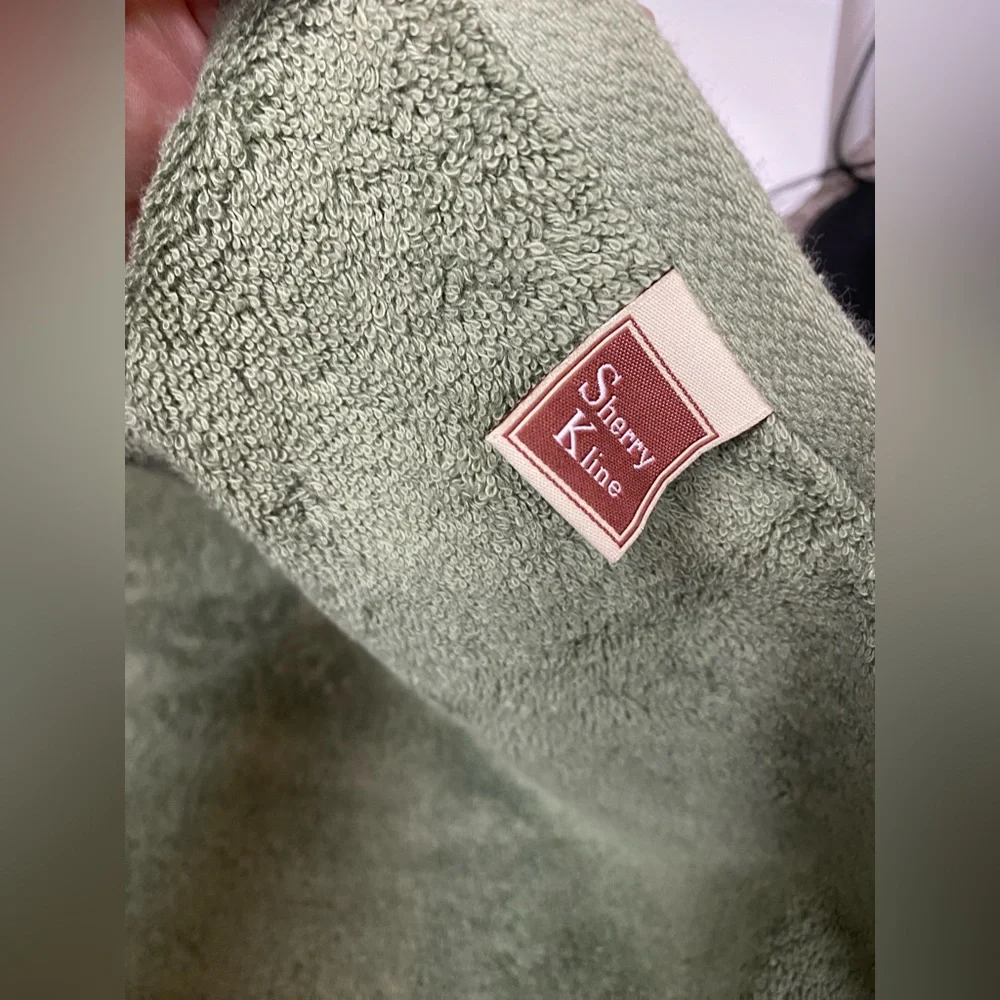 Sherry Kline Cotton Sage Green Beaded Embellished Hand Towel NWT